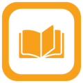 Icon representing the Free Ultimate Ebook with an open book design in orange.