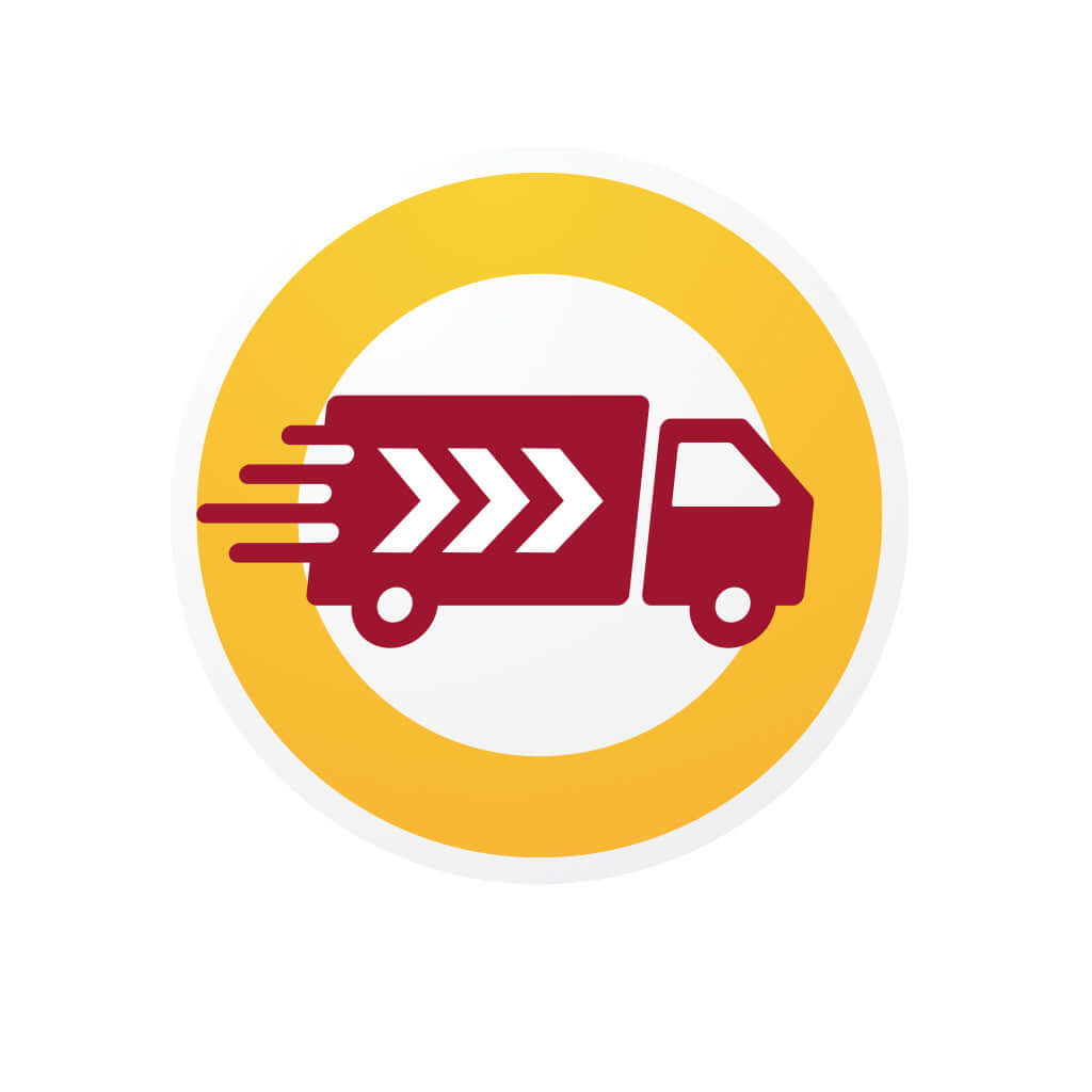 Priority Shipping icon depicting a truck with motion lines for fast delivery.